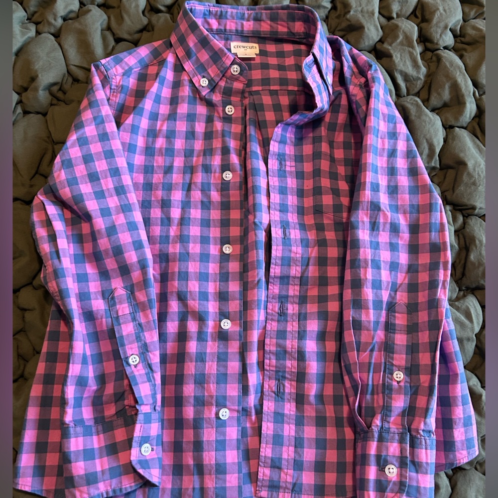 Crewcuts Kids Pink and Blue Plaid Button Down Shirt